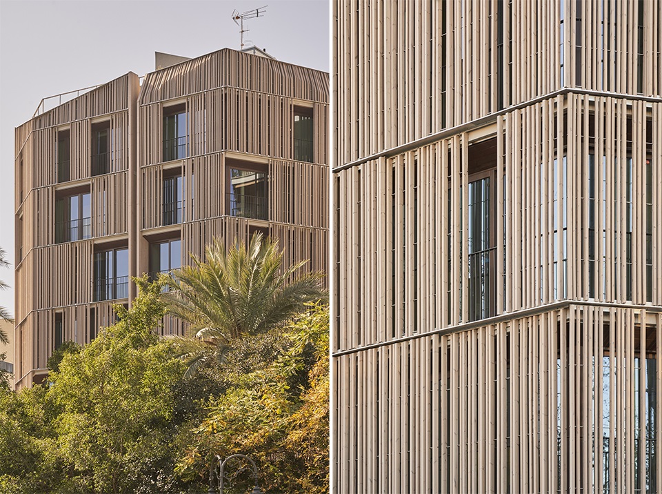movable wooden lattice in the building Paseo de Mallorca 15