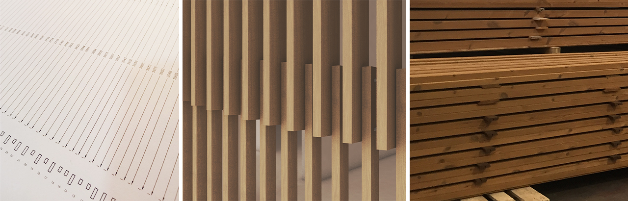 Estudios, diseño tridimensional y selección inicial del material de producción para las celosías de madera termotratada