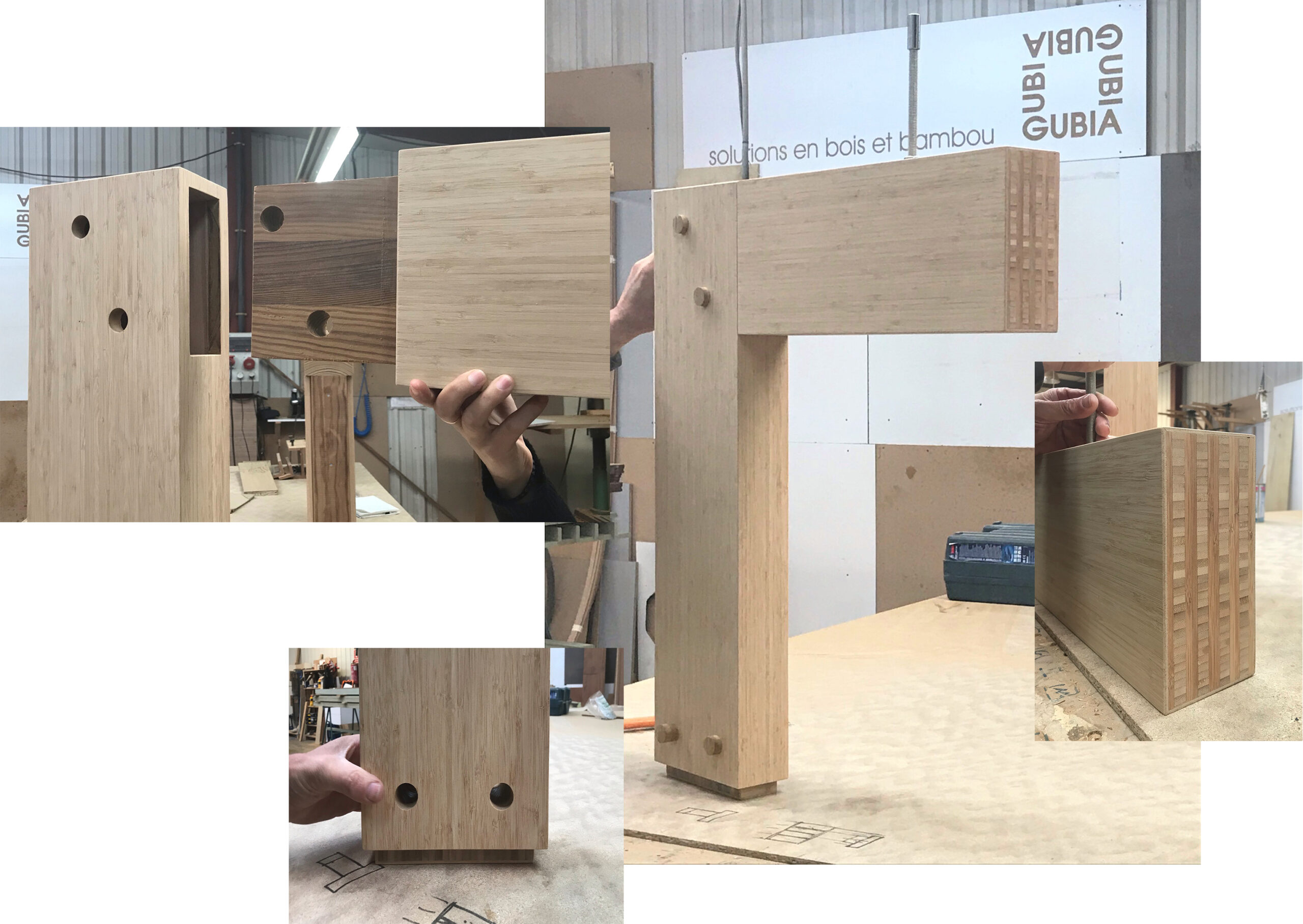 Bamboo porticos under construction and testing