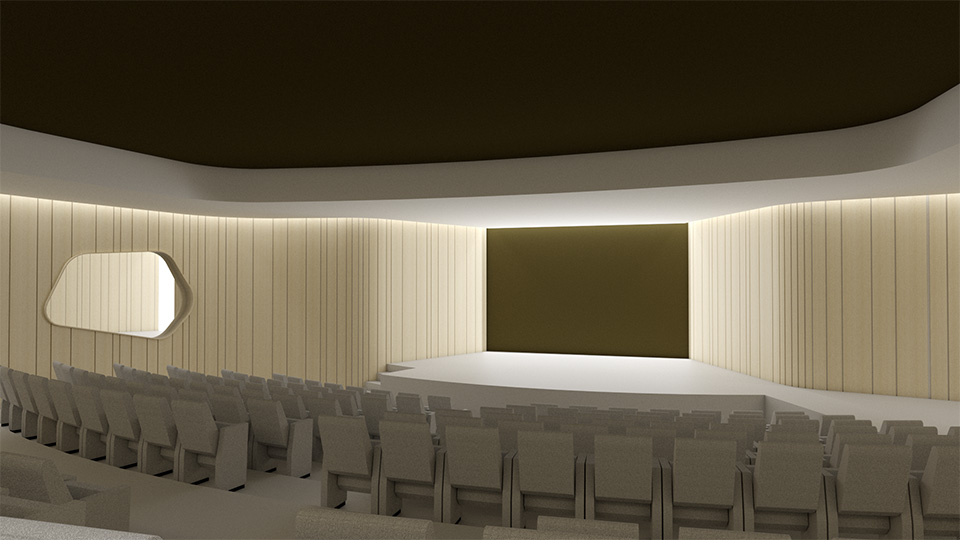 Revestimiento acústico de bambú. Fundación Mutua Madrileña