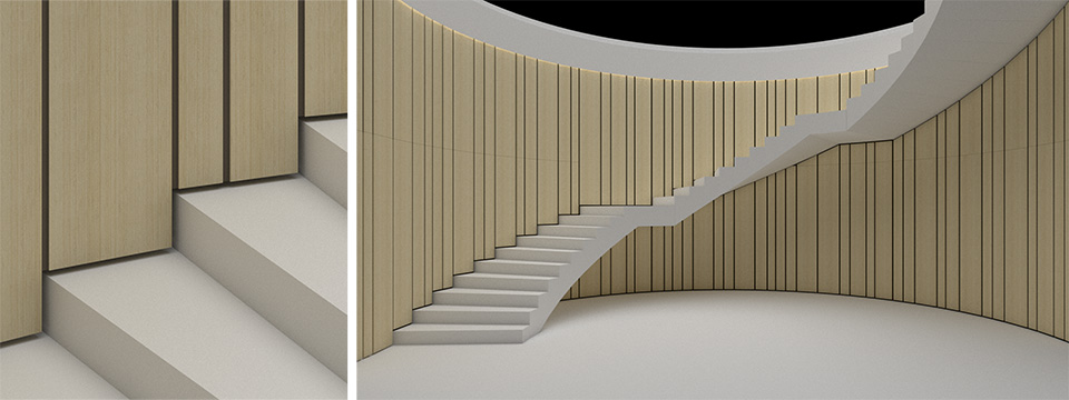 Revestimiento acústico de bambú. Fundación Mutua Madrileña