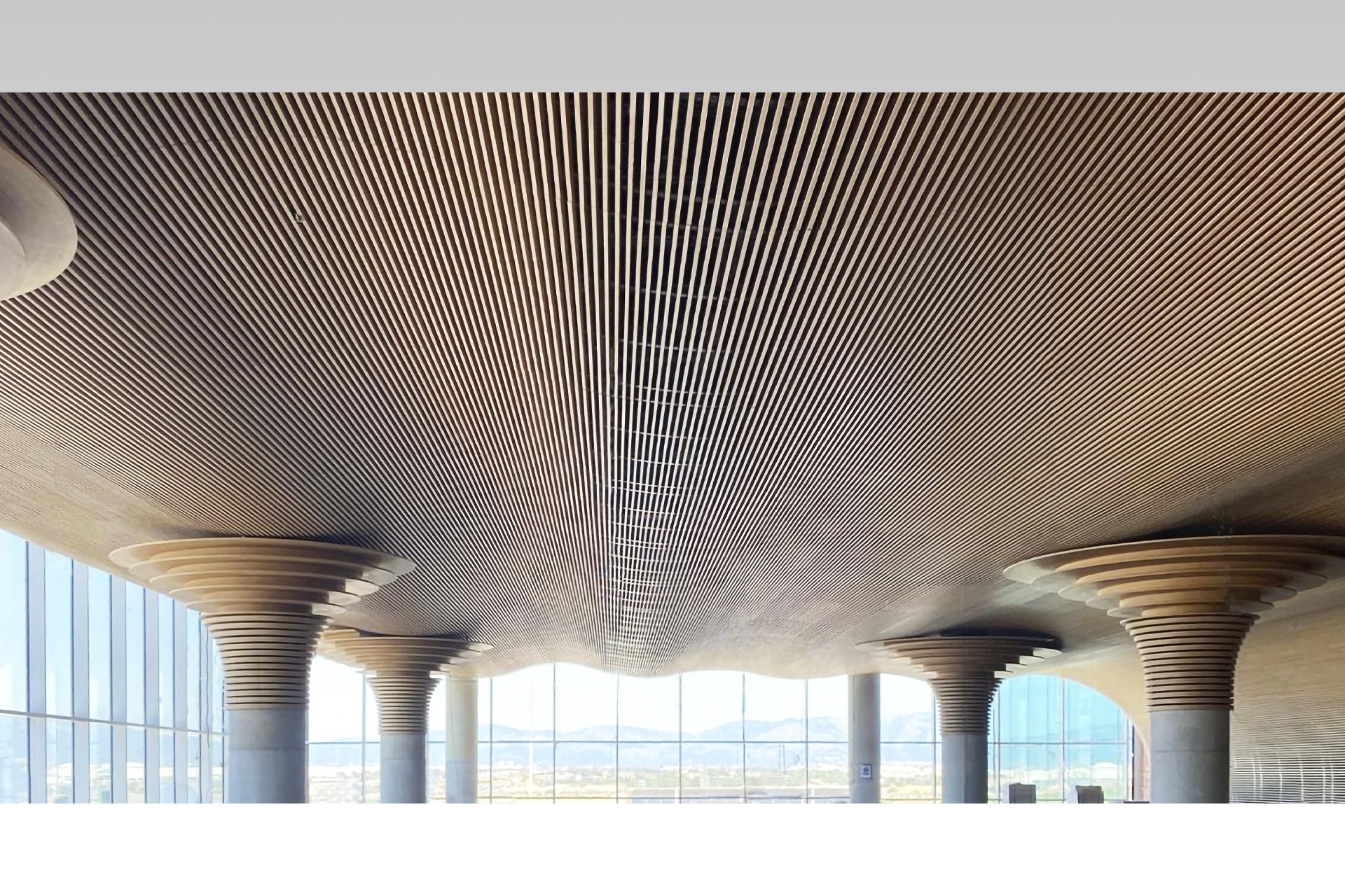 Sala VIP Aeropuerto de Palma. Techo ondulado de bambú laminado